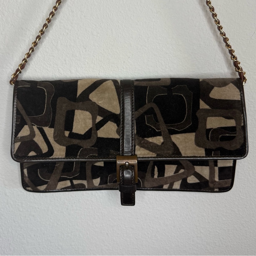 Celine Black and Brown Geometric Clutch Suede Vintage